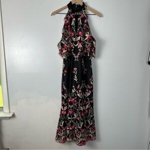 SHOSHANNA Midnights Sausalito Floral-Embroidered Cocktail Dress, Size 12 Black